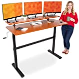 Stand Steady Tranzendesk 55 in Standing Desk with Clamp On Shelf | Crank Manual Height Adjustable Stand Up Desk with Attachable Monitor Riser | Holds 3 Monitors & Adds Extra Desk Space (55/Cherry)