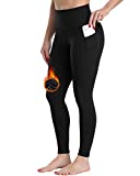 CHRLEISURE Fleece Lined Winter Leggings Women, High Waisted Thermal Warm Yoga Pants with Pockets Black L