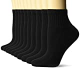 Amazon Essentials Women's 10-Pack Cotton Lightly Cushioned Ankle Socks, Black, Shoe Size: 6-9