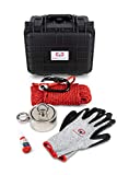Brute Magnetics 1700 lb Magnet Fishing Kit | Includes Double Sided Rare Earth Neodymium Magnet, Waterproof Carry Case, 65ft Rope with Heavy Duty Carabiner, Gloves, and Threadlocker