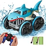 Amphibious Remote Control Car, 1:14 RC Boat Shark Toys Truck with 4WD Off Road 360° Rotation 2.4Ghz, Waterproof RC Stunt Car with LED Light Birthday for Boys & Girls 3 4 5 6 7 8 9 10