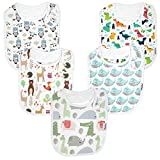 Premium, Organic Cotton Toddler Bibs, Unisex 5-pack Extra Large Baby Bibs for Boys and Girls by KiddyStar, Baby Shower Gift for Feeding, Drooling, Teething, Adjustable 5 Positions (Bears & Whales)