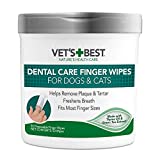 Vet's Best Dental Care Finger Wipes - Reduces Plaque & Freshens Breath - Teeth Cleaning Finger Wipes for Dogs & Cats - 50 Count