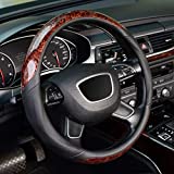 KAFEEK Wood Grain Steering Wheel Cover, Universal 15 inch, Microfiber Leather,Anti-Slip, Odorless