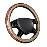 CAR PASS Universal Fit Full Wood Grain Leather Steering Wheel Covers Fit for Suvs,Trucks,Sedans, Anti-Slip Design … (Beige)