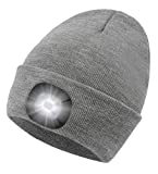 Gifts for Men USB Rechargeable LED Beanie Cap, Lighting and Flashing Alarm Modes Ultra Bright 4 LED Hands Free Flashlight Unisex hat (Grey)