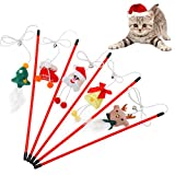 DMISOCHR Christmas Cat Toys Interactive Cat Feather Wand with Bell, Cute Cat Catcher Teaser Toys Fun Exerciser Playing Indoor for Small, Medium, Large Cats