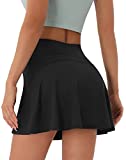 PERSIT Womens Tennis Golf Skirts Athletic Pleated High Waisted Skorts with Pockets for Workout Sports Running - Black - S