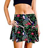 XrSzChic Womens Tennis Golf Skirt Athletic Exercise Printed Skorts Short Pocket Black Peacock, Small