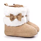 LIVEBOX Baby Girls' Premium Soft Sole Bow Anti-Slip Mid Calf Warm Winter Infant Prewalker Toddler Snow Boots (M: 6~12 Months, Khaki) …