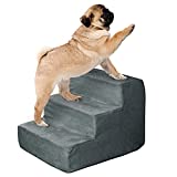 Pet Stairs – Foam Pet Steps for Small Dogs or Cats, 3 Step Design, Removable Cover – Non-Slip Dog Stairs for Home and Vehicle by PETMAKER (Gray)