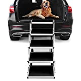 Niubya Dog Steps for Large Dog, Foldable Aluminum Dog Stairs with Nonslip Surface for Cars and SUV, High Beds, Trucks, Lightweight 5 Step Pet Ladder Ramp Supports 150 Lbs