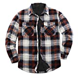 ZENTHACE Men's Warm Sherpa Lined Fleece Plaid Flannel Shirt Jacket(All Sherpa Fleece Lined)Brown/White L