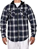 ZENTHACE Mens Thermal Fleece Lined Zip Up Hoodie Plaid Flannel Shirt Jacket Navy/White XXL