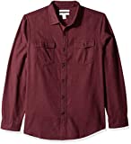 Amazon Essentials Men's Slim-Fit Long-Sleeve Two-Pocket Flannel Shirt, Burgundy Heather, Large