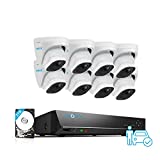 REOLINK 4K Security Camera System, 8pcs H.265 PoE Wired Turret 4K Cameras with Person Vehicle Detection, 4K/8MP 16CH NVR with 3TB HDD for 24-7 Recording, RLK16-820D8-A