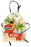 Lunarable Havana Apron, Cuban Culture and Attractions Concept Smiling Local Lady on Classic Car Among Palms, Unisex Kitchen Bib with Adjustable Neck for Cooking Gardening, Adult Size, Peach