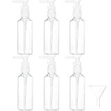 6 Pack Transparent Travel Bottles Pump Bottle Lotion Dispenser Bottle Set with Small Funnel for Flight, Airport, Holiday (White, 100 ml)