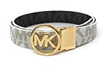 MICHAEL Michael Kors Belt with MK Logo Plaque (Large), Off-white, Gold-tone Metallic