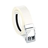 Gelante Genuine Leather Ratchet Dress Belt With Automatic Sliding Buckle - Minimalistic Style-Trim to Fit G706-White
