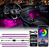 Xprite RGB LED Car Interior Bluetooth USB Light Strip, w/Wireless Remote and APP Control,4 PCS Under Dash Footwell Ambient Lights Kits, DIY Music Mode Universal for Vehicle Internal, SUV, Trucks