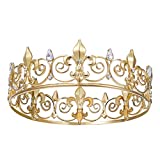 SWEETV Royal King Crown for Men - Metal Prince Crowns and Tiaras, Full Round Birthday Party Hats, Medieval Costume Accessories for Prom Wedding Halloween, Gold