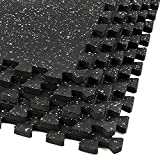Xspec 1/2" Thick 48 sq ft Rubber Top EVA Foam Exercise Gym Mat 12 Pcs | Interlocking Floor Tiles | Durable Grip Protective Flooring, Grey Black