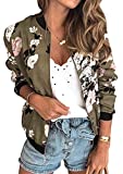 ECOWISH Women's Casual Floral Zip Up Inspired Bomber Jacket Leopard Coat Stand Collar Lightweight Short Outwear Tops 333 Army Green Small