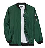 Mens Bomber Jacket Lightweight Casual Coat Slim Varsity Letterman Jacket Long Sleeves Green