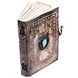 Large Turquoise Triple Moon Grimoire Book Of Shadow Leather Journal Notebook Blank Book Sketchbook Gift Spell Book Handmade Diary (8x6)