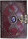 Witchcraft Books Leather Journal Book of Shadows Spell Book grimoire Journal Third Eye Stone Triple Moon Brown Celtic Sketchbook Writing Notebook Stone Third Eye Stone Wiccan Unlined Diary 7x5 Inch