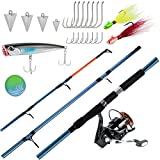 Dr.Fish Surf Fishing Rod and Reel Combo 12ft Surf Rod 9000 Saltwater Spinning Reel 9+1 BB, 35LB Drag, Topwater Popper Pyramid Weights Bucktail Jigs
