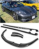 For 2005-2013 Chevrolet Corvette C6 Wide Body Models | ZR1 Style Front Bumper Lip Splitter With Side Skirts Rocker Panel Mud Flap Pair (Carbon Fiber)