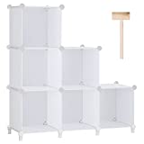 Puroma Cube Storage Organizer 6-Cube Closet Storage Shelves with Wooden Mallet DIY Closet Cabinet Bookshelf Plastic Square Organizer Shelving for Home, Office, Bedroom - White
