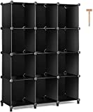 TomCare Cube Storage 12-Cube Bookshelf Closet Organizer Storage Shelves Shelf Cubes Organizer Plastic Book Shelf Bookcase DIY Square Closet Cabinet Shelves for Bedroom Office Living Room, Black