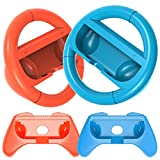 HEYSTOP Grip Kit Compatible with Nintendo Switch & 2021 OLED Model Joy-Con Grip Controller Racing Switch Steering Wheel, Comfort Handle for Kids Family Fun Special for Mario Kart 8 Deluxe (Red&Blue)