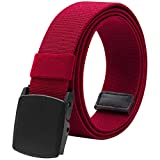 Men's Elastic Stretch Belt, Military Tactical Belts Breathable Canvas Web Belt for Men and Women with No Metal Plastic Buckle for Work Outdoor Sports, Adjustable for Pants Shorts Jeans Below 46" (Red)