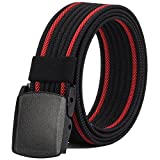 Nylon Belts for Men, Military Tactical Belt with YKK Plastic Buckle, Durable Breathable Canvas Belt for Work Outdoor Sports,Adjustable for Pants Size Below 46inches[53"Long1.5"Wide] (Black & Red)