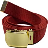 ARMYU 100% Cotton Military 54" Web Belt (Red Belt w/Gold Buckle)