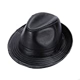 Sandy Ting Sheepskin Leather hat Classic Cowboy Fedora Hat (Large/22-23in) Black