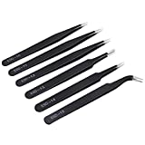 6PCS Precision Tweezers Set, Upgraded Anti-Static Stainless Steel Curved of Tweezers, for Electronics, Laboratory Work, Jewelry-Making, Craft, Soldering, etc, by KAVERME.