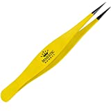 Surgical Tweezers for Ingrown Hair - Precision Sharp Needle Nose Pointed Tweezers for Splinters, Ticks & Glass Removal - Best for Eyebrow Hair, Facial Hair Removal (Yellow)