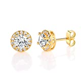 MDFUN Yellow Gold Plated Round Cubic Zirconia Stud Earring For Women