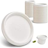 Green Earth, 4 oz Bagasse Compostable Cup Lids, Biodegradable Sugarcane Fiber Material, White, 50-Pack