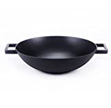 MOOSSE Premium Enameled Cast Iron Wok Pan for Induction Cooktop, Stove, No Seasoning Required, 13” (33 cm)