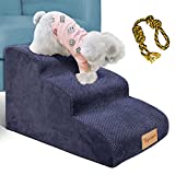 Topmart 3 Tiers Foam Dog Ramps/Steps,Non-Slip Dog Steps,Extra Wide Deep Dog Stairs,High Density Foam Pet Stairs/Ladder,Best for Older Dogs,Cats,Small Pets,with Dog Rope Toy,Blue