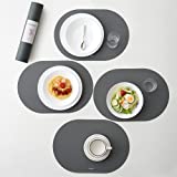 Silicone Placemats for Dining Table, Leather Textural Designed, Set of 4, Silicone Table Mat, Non-Slip, Oil Proof, Water, Heat, Stain Resistant, Washable, 16.9" x 11.8" x 1.0mm, Earthy Gray