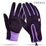 Outdoor Winter Touchscreen Warm Gloves, Water Resistant Windproof Anti-Slip Sports Gloves for Cycling Driving Running Hiking Climbing Skiing Sports, Adjustable Size for Men＆Women (Large, Purple)