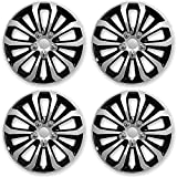 UCS AUTOPARTS Set of 4 Hubcaps 15" Wheel Cover Silver / Black ABS Easy to Install Universal Fit | Pack of 4 | Fits Toyota Volkswagen VW Chevy Chevrolet Honda Mazda Dodge Ford and Others (15)