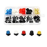WOWOONE 25pcs 12x12x7.3 mm Tact Tactile Push Button Switch, 4 Pin Momentary SMD PCB Micro Switch with Cap for Arduino, AE1027 5 Colors Round Cap Assortment Kit DIY Project
